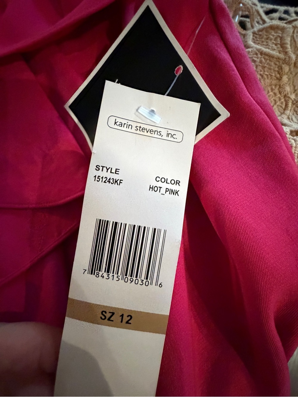 Karin Stevens Hot Pink Ruffle Neckline Shift Dress Sleeveless NWT Size 12 - Picture 3 of 4